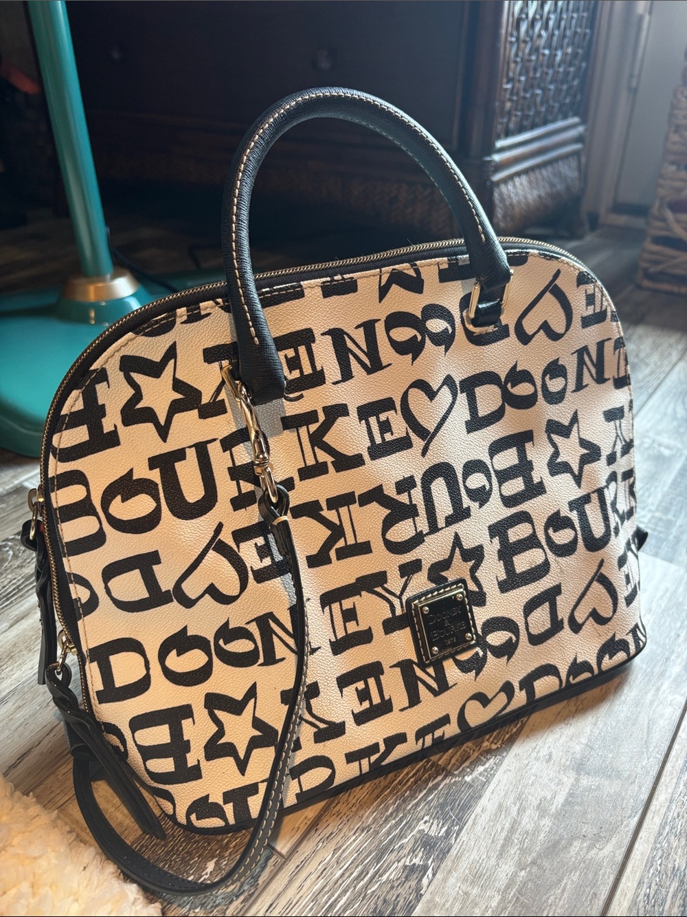 Dooney & Bourke Black and Cream Graphic Dome Satchel